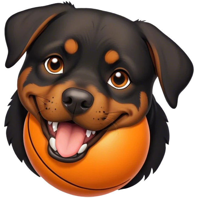 Rottweiler holds an orange ball in his teeth emoji