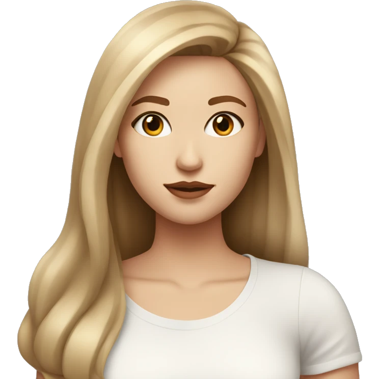 make a very beautiful girl with light brown straight hair big lips with white top emoji