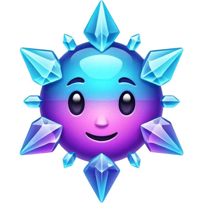 Futuristic glowing ice crystal emoji, icy neon cyan highlights, purple neon accents, dark background, digital tech style, no face. emoji