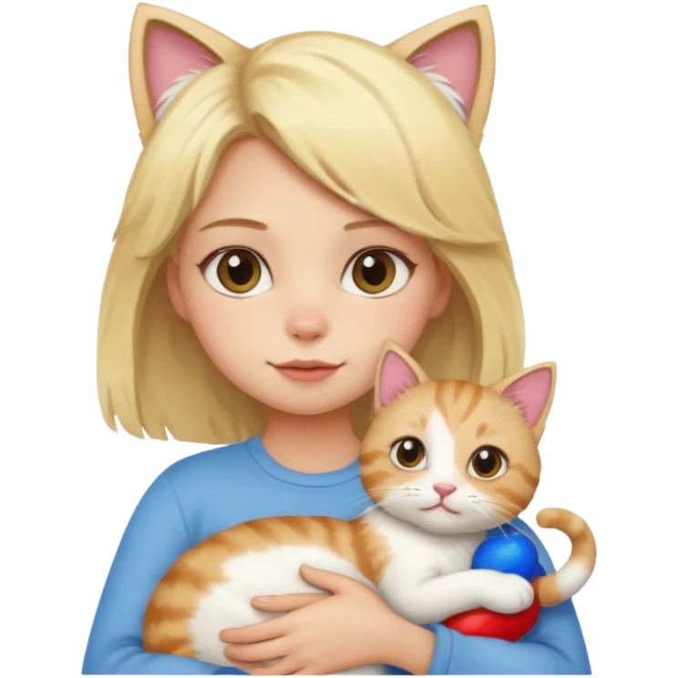 Chica rubia cargando a su gato tricolor  emoji