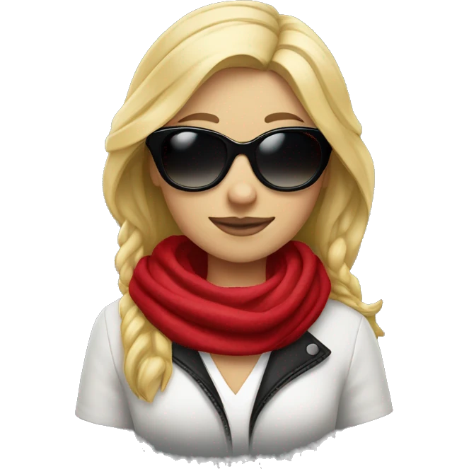 Blond girl wearing cherry red scarf and black sunglases emoji