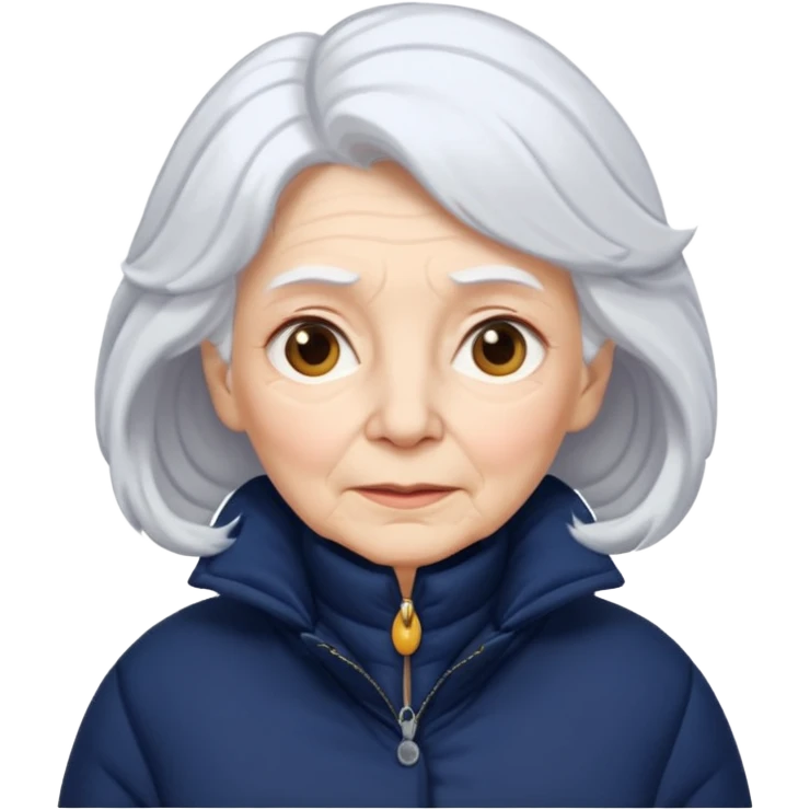 old woman in navy puffy winter coat emoji