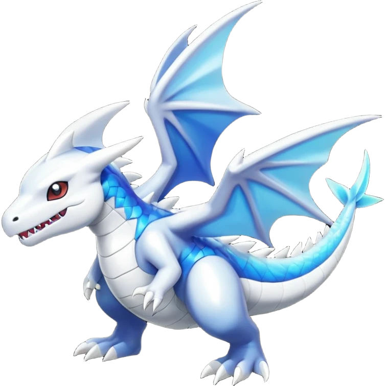 Black and white colorful gradient shiny glossy Fakémon-Digimon-Gabite-Sharpedo-Dragonite-Reshiram-Zekrom-creature-hybrid (full body) emoji
