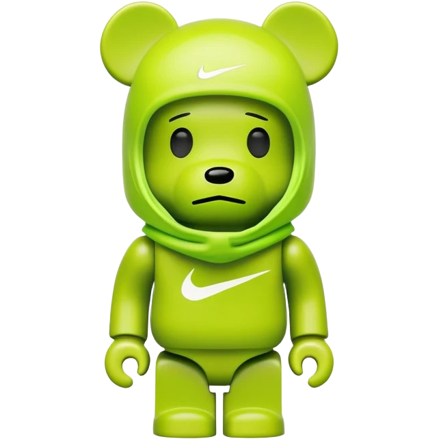 bearbrick toy wearing a lime green balaclava with a Nike swoosh logo emoji