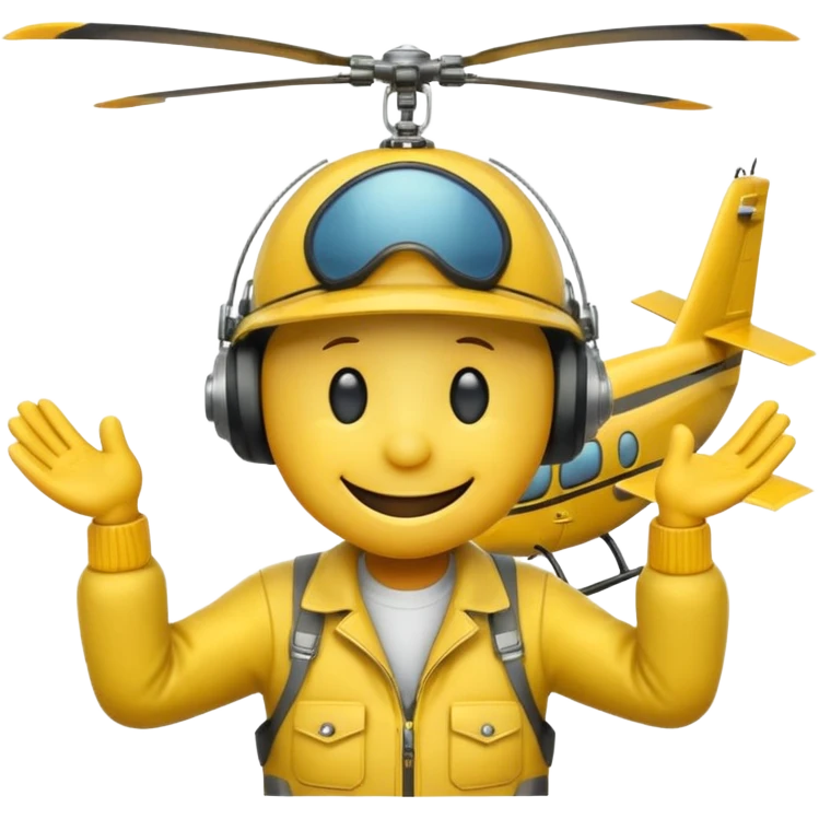 smileys jaune faisant chut avec ses doigts portant une casquete helicoptère emoji