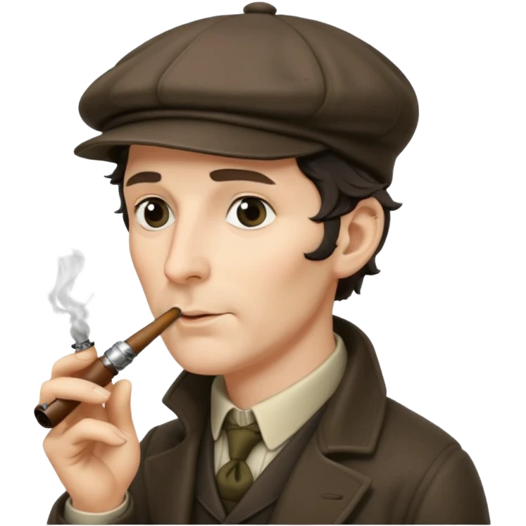 A side view of Sherlock Holmes wearing a deerstalker hat and smoking a meershaum pipe emoji