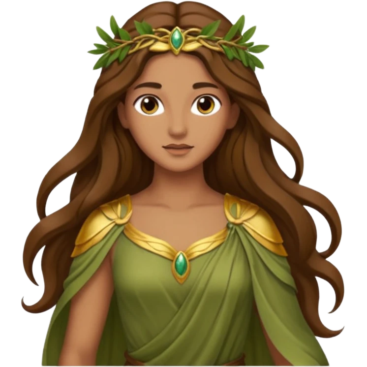 Diana, Nature Goddess from Rome Mythology with long brown hair, olive outfit emoji