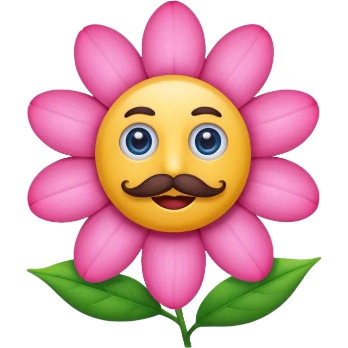 a flower that has eyes, pink, has mustache emoji