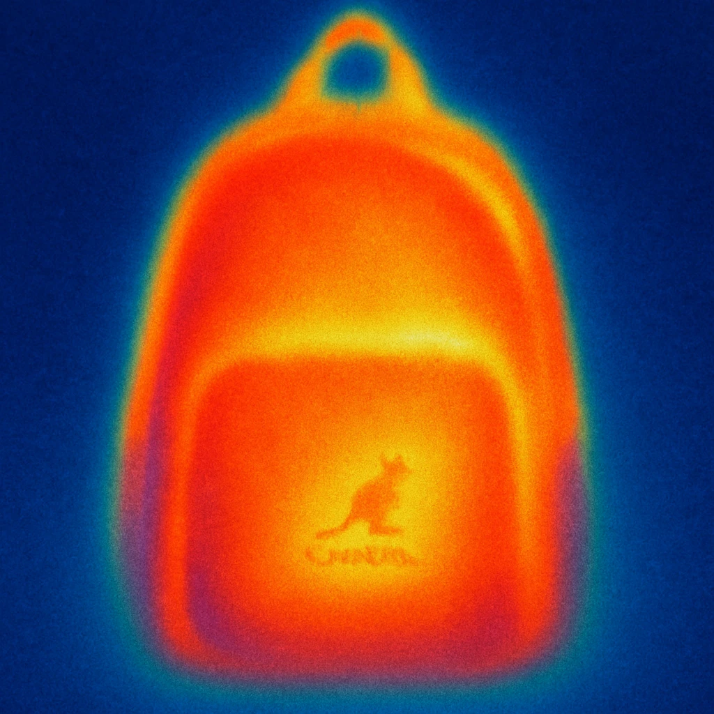 A Kangol backpack with small logo emoji