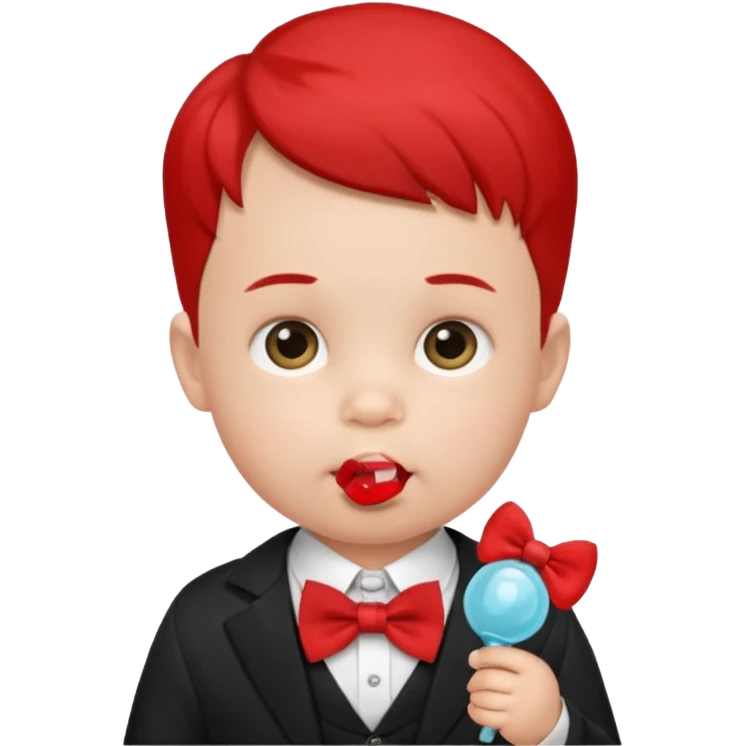 baby guy, with pacifier, wearing pastor custome, red bow tie emoji