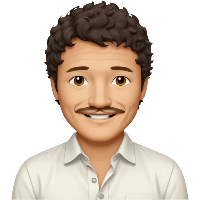 Pedro pascal looking really steamy and sexy smiling in an opened white button down shirt with perfect ringlets short hair emoji