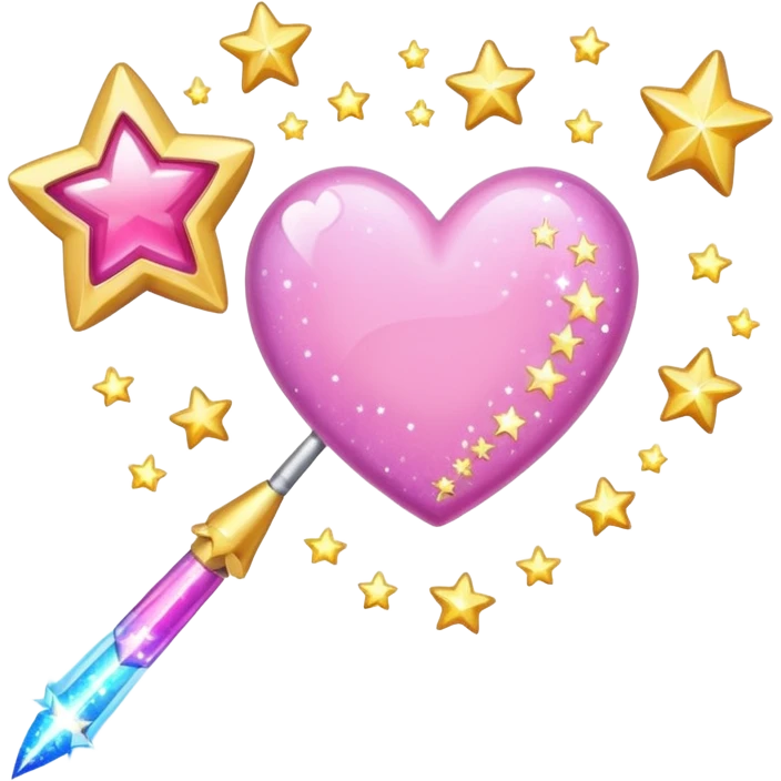wand with a shooting star pink heart instead of a star at the end of a wand emoji emoji