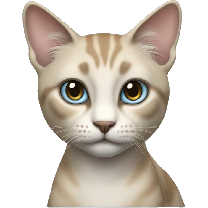 Thai breed realistic adult cat with a light cream-brown body, full dark gray face, ears, and paws. Short fur, sharp ears, striking light blue eyes  emoji