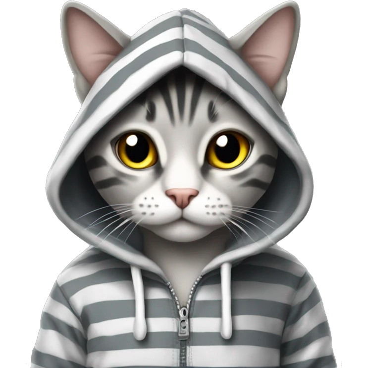 Grey striped cat wearing a Hoodie with a Text on it saying I 🩷 Mert emoji