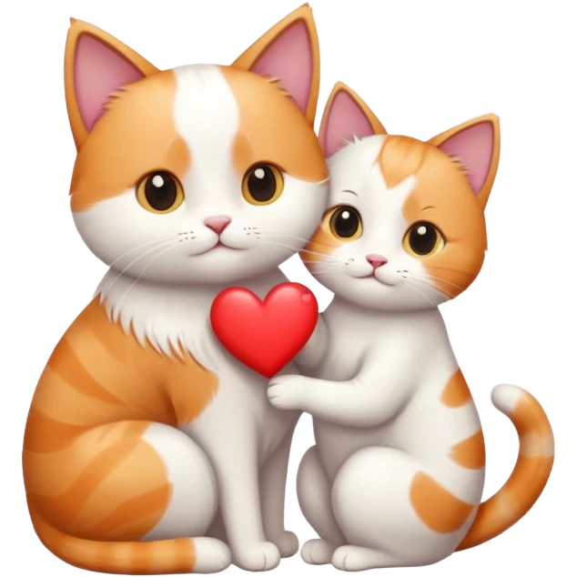 Calico cat giving white cat a big heart emoji