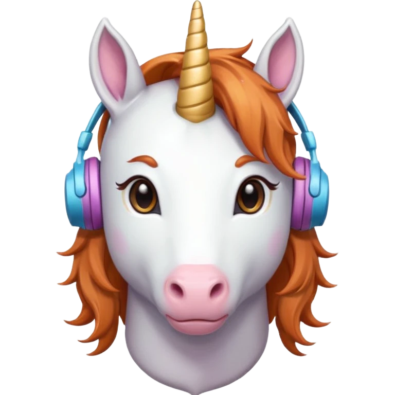 headphone wearing unicorn with ginger  hair emoji