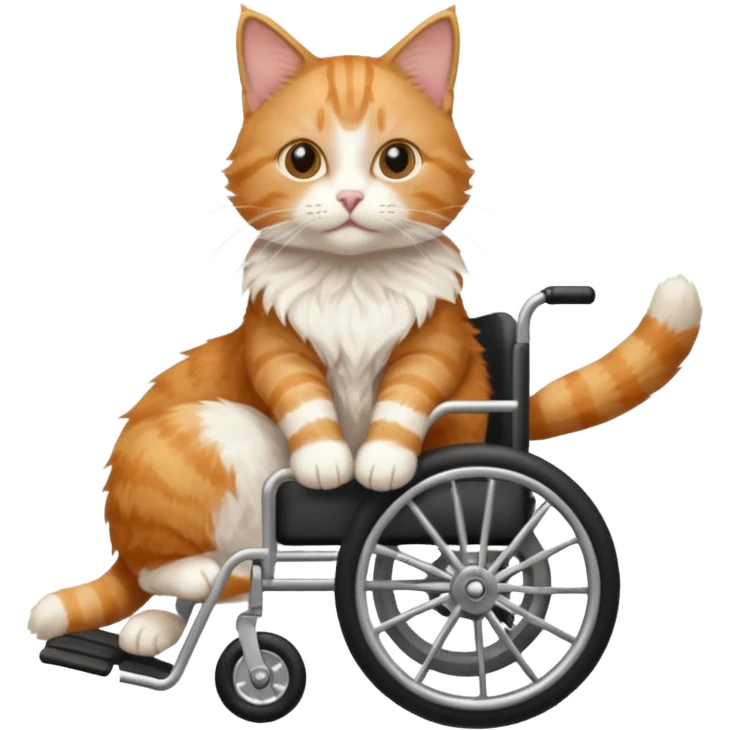 disabled orange tabby and white cat using cat wheelchair emoji