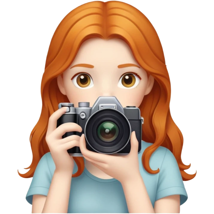 pretty ginger girl taking a picture with a camera emoji