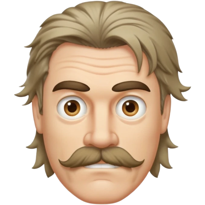 ugly white man. Eyes different sizes. unkept mustache and short hair. long hair in back. dirtbag mullet. messy emoji