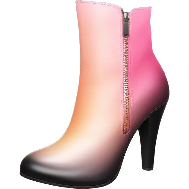 Hyper Realistic isolated top view of a pair  of peach,pink and black ombre high heel zippered ankle bootie boots. emoji