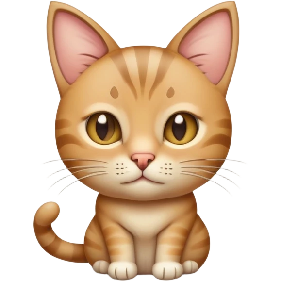 A light brown and beige tabby cat, sitting or lying down in a tense or alert posture, ears pinned back, soft rounded 3D emoji-style character, clean white background, subtle shadows, warm soft lighting, expressive eyes, minimal and friendly design similar to Apple emoji animal style. emoji