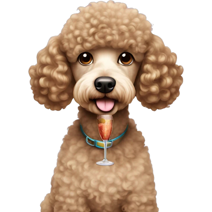 A poodle dog with brown curly hair sipping a cocktail emoji