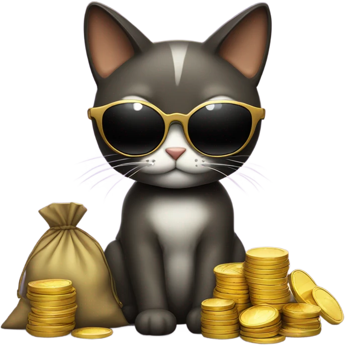 cat in brutal dark glasses with a bag of gold coins emoji