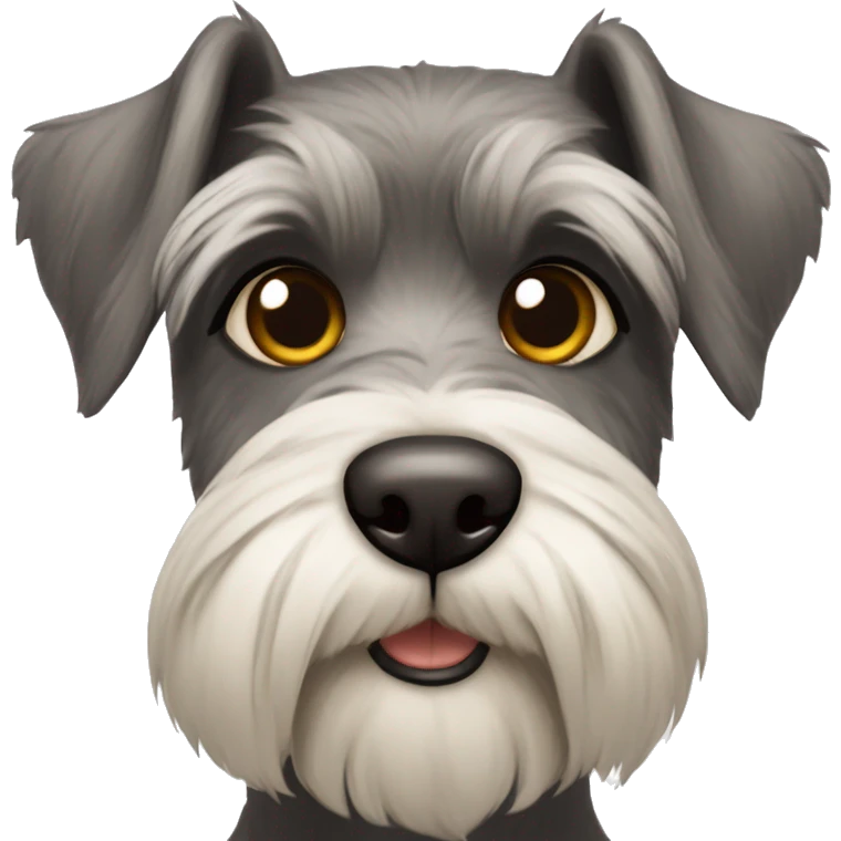 Schnauzer dog with brown eyes, super pointed earas and a plaque in bone form that says HUMA emoji