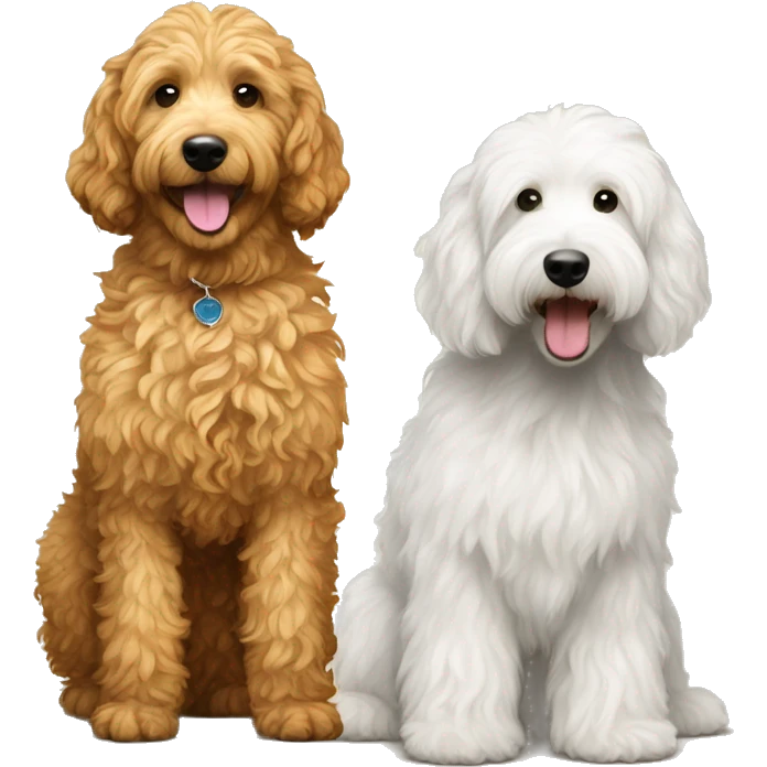 Golden golden doodle with wavy coat and white golden doodle with wavy curly coat emoji