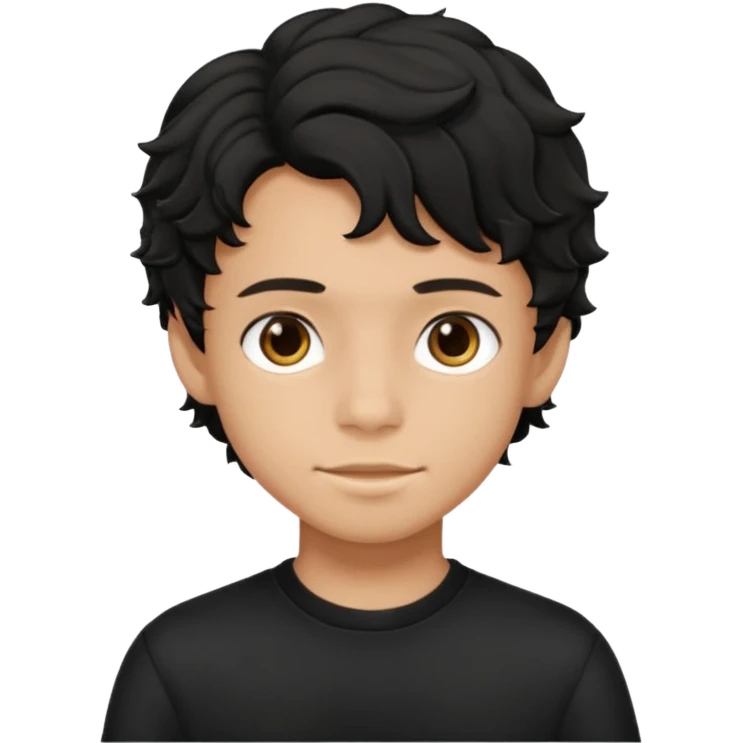 Menino de 15 anos de cabelo preto ondulado e de roupa preta emoji