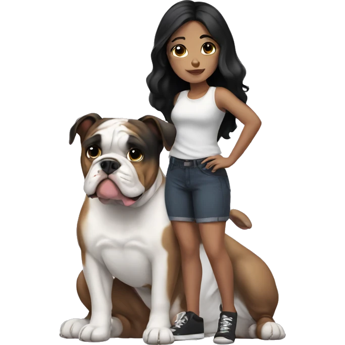 Girl with black hair and English bulldog emoji