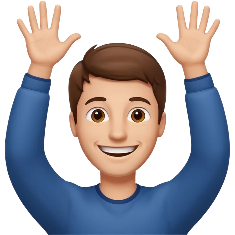 very happy guy with BIG smile and hands above head emoji
