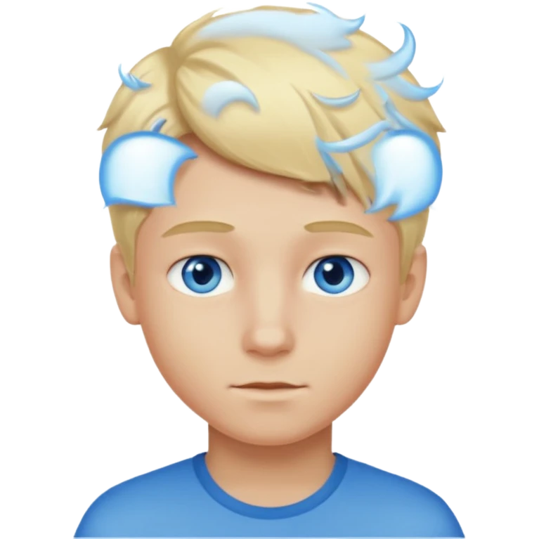 Emoji chlopak z blond włosami które będą rozsztrzepane i niebieskimi oczami emoji