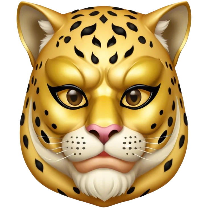 a fat old man, with a vest,  wear half-face golden panther masquerade mask emoji