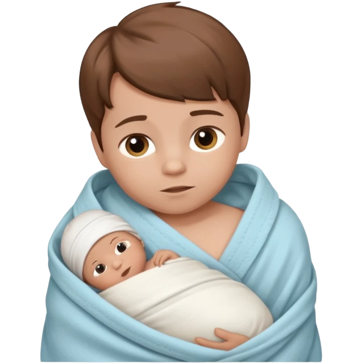 A new born baby boy wrapped in a swaddle with brown hair emoji