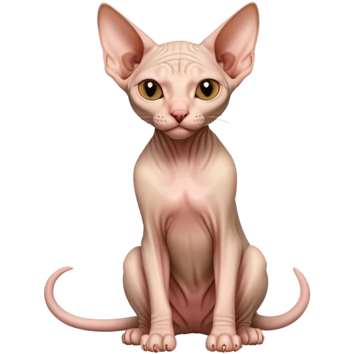 hairless sphynx cat full body sitting winking emoji