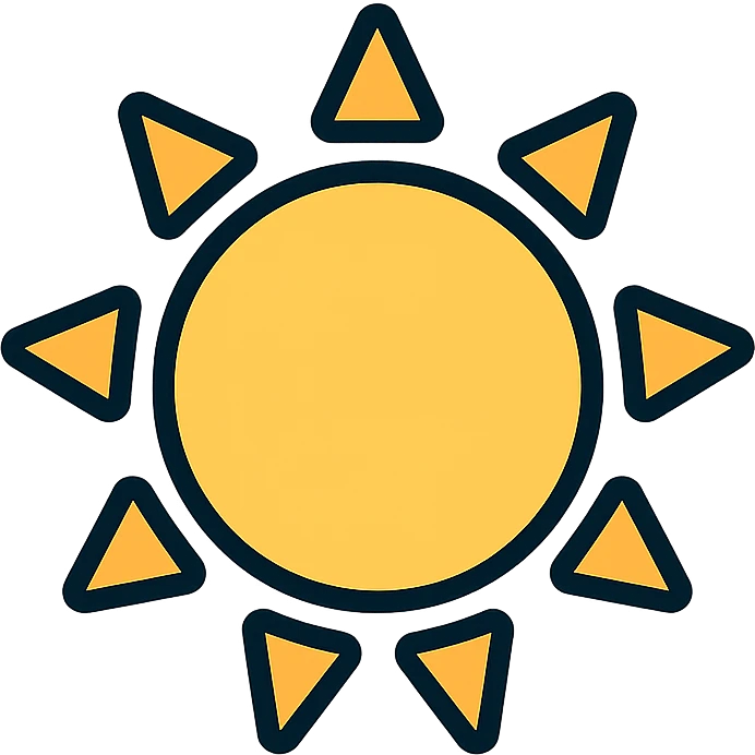 sun with sunlight shining at its side emoji