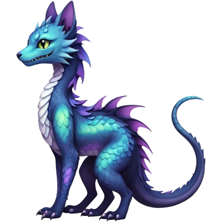 Kawaii black pastel iridescent beautiful pretty elegant divine edgy fantasy feline-vernid-sergal-Haku-dragon-fursona animal creature, full body with intricate markings  emoji