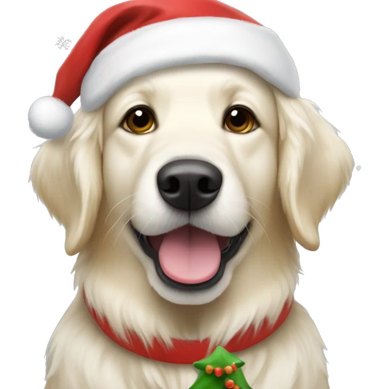 White Golden retriever wearing a Santa hat emoji