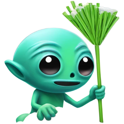 alien with a straw next to a mound of snow emoji