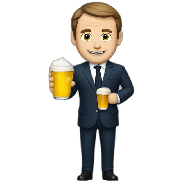 Macron et un chat boivent une biére emoji