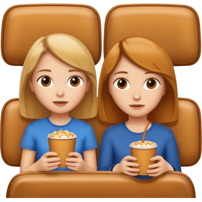 Two girls one caramel coloured hair but short shoulder length hair and one the same colour hair but long they ar watching a movie emoji