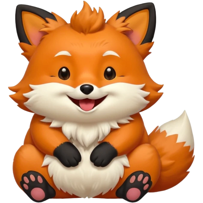 Floofy the Creampuff fox blackish away laughing, chubby. Black paws orange color emoji
