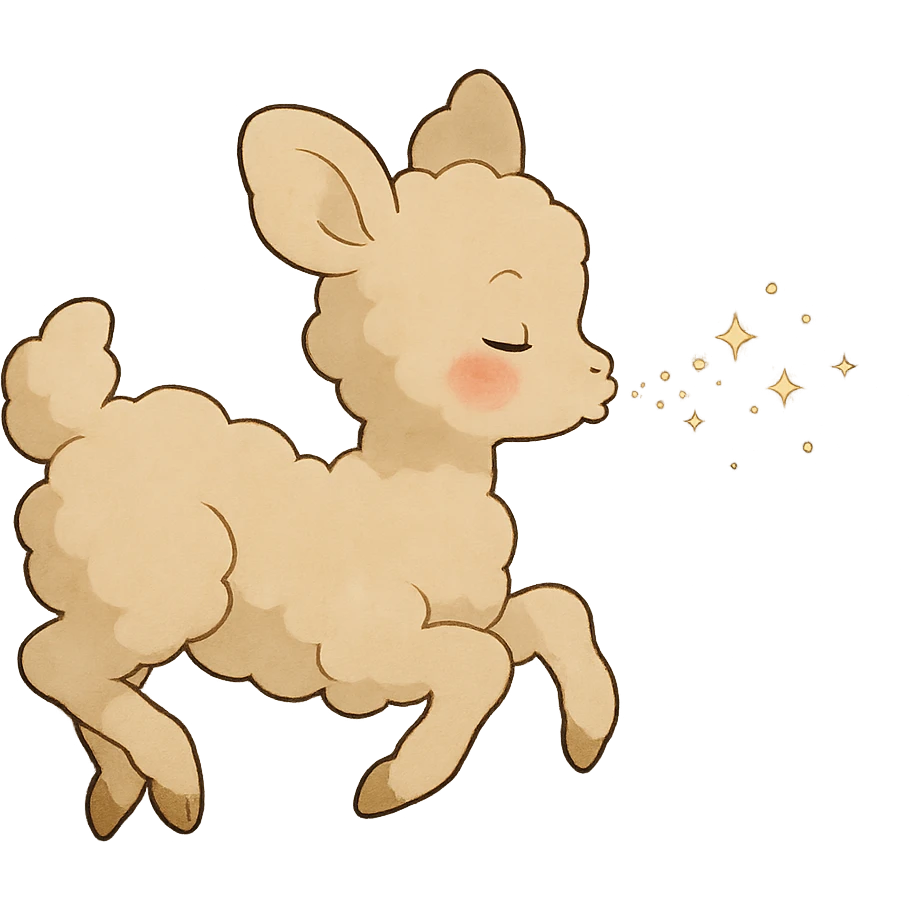 vanilla-colored cloud doe, floating with rosy cheeks and blowing sparkles, ghibli style emoji