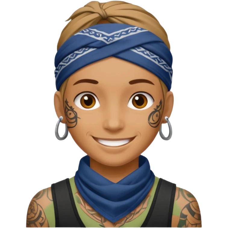 a human with bandana and tattoo emoji