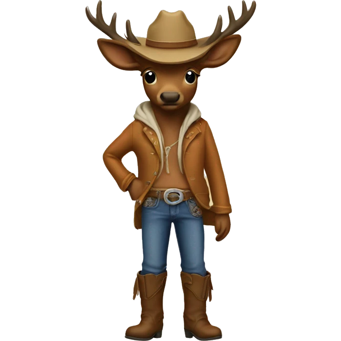 Elk wearing a hoodie and cowboy hat with boots and blue jeans emoji