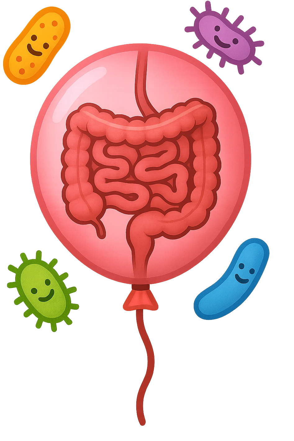 emoji stile iphone di un palloncino con intestino dentro e batteri intestinali intorno emoji