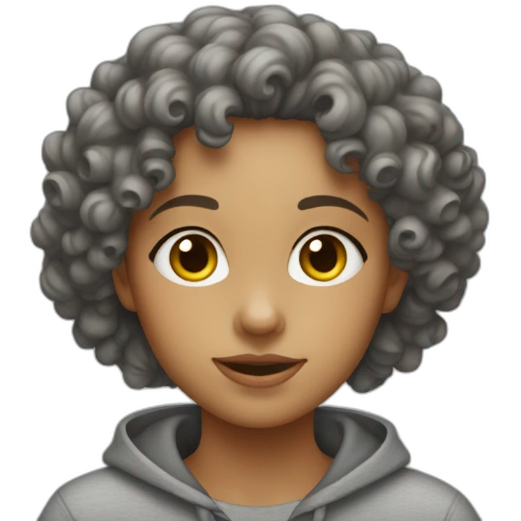 Girl with curly hair and grey sweat-shirt  emoji
