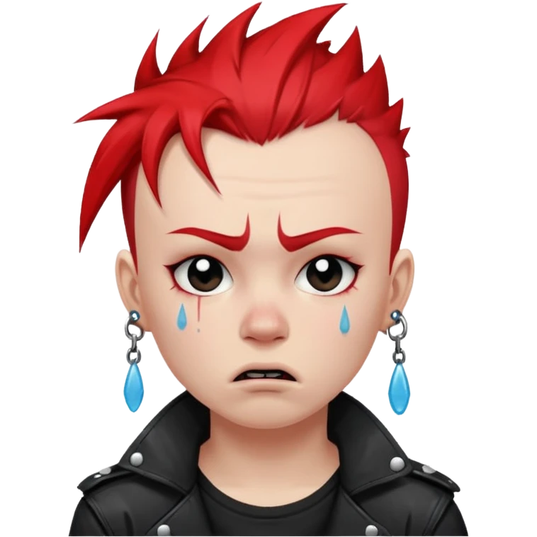 ["Punk youth with red mohawk, tears running down cheeks."] emoji