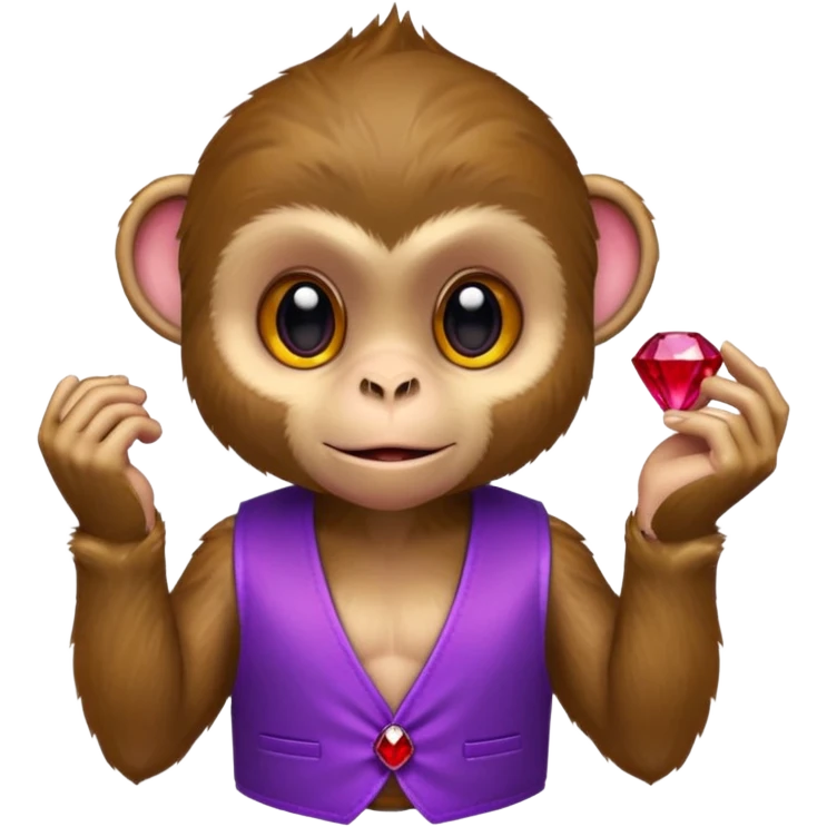 Small Monkey wearing a purple vest holding a red gem emoji
